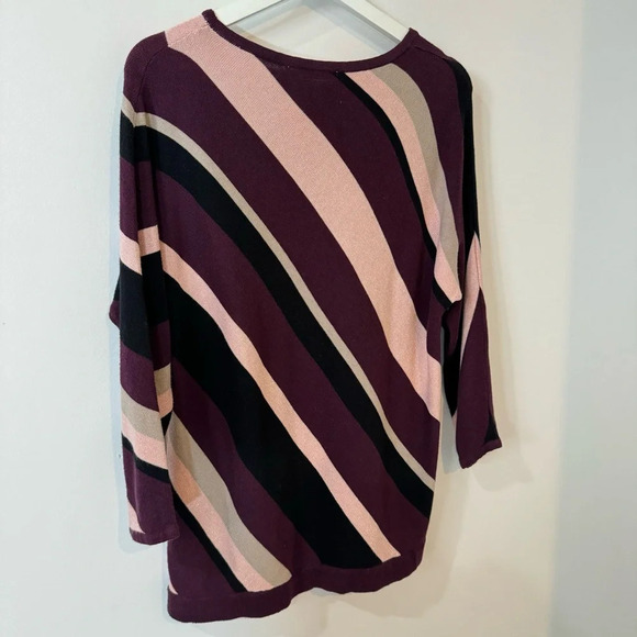 Allison Daley Sparkly Pink and Burgundy Wide Striped 3/4 Sleeve Sweater - Picture 6 of 17